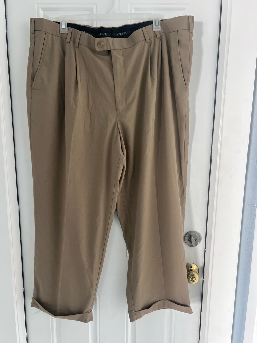 George Men's Pleated Dress Pants 48x30 Beige 100% Cotton # 924